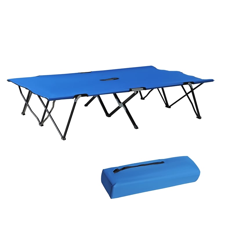 Outsunny 2 Person Folding Camping Cot 50 Wide Sleeping Bed Blue