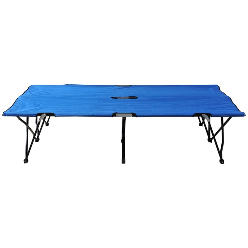 Outsunny 2 Person Folding Camping Cot 50 Wide Sleeping Bed Blue