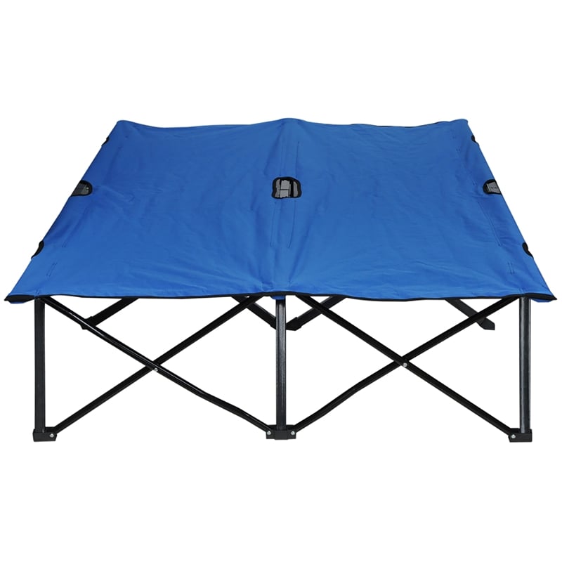 Outsunny 2 Person Folding Camping Cot 50 Wide Sleeping Bed Blue
