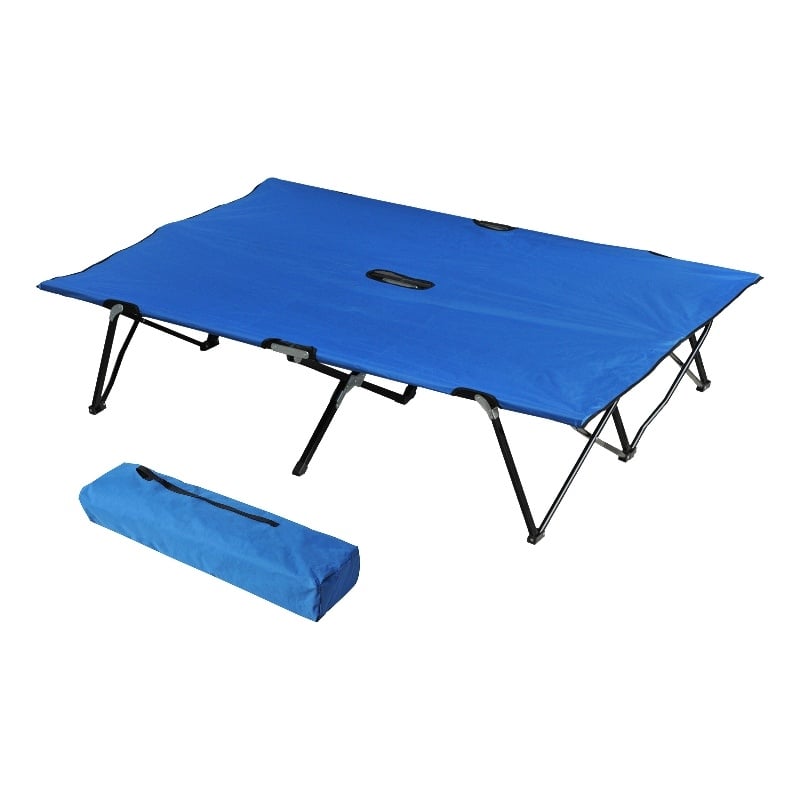 Outsunny 2 Person Folding Camping Cot 50 Wide Sleeping Bed Blue