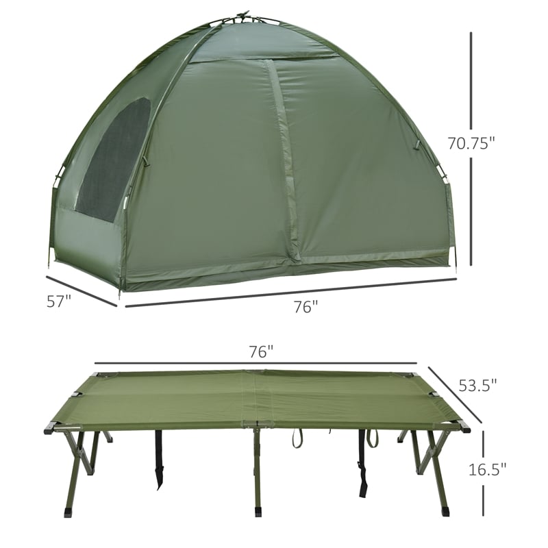 Outsunny 2 Person Camping Bed Tent Dark Green Polyester and Aluminum Alloy
