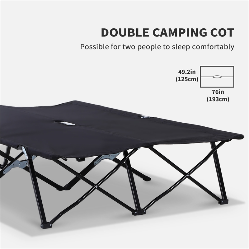 Outsunny 2 Person Folding Camping Cot Steel and Oxford Cloth Black