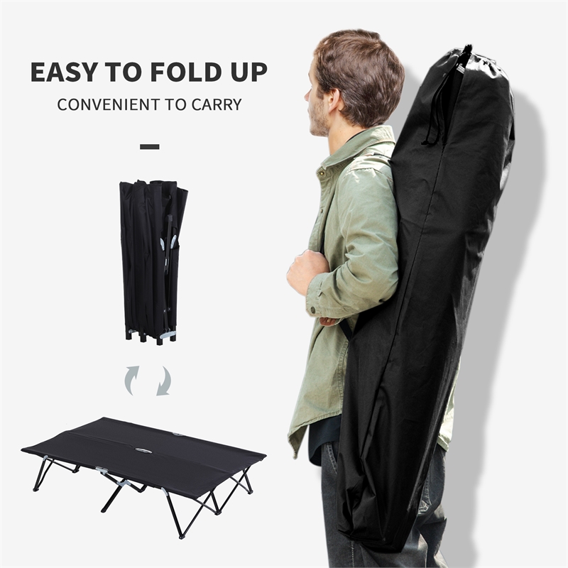 Outsunny 2 Person Folding Camping Cot Steel and Oxford Cloth Black