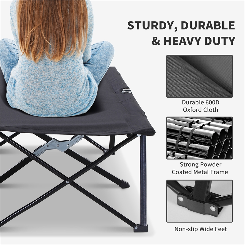 Outsunny 2 Person Folding Camping Cot Steel and Oxford Cloth Black