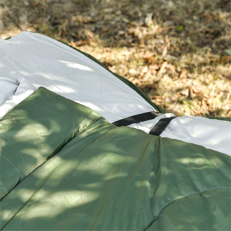 Outsunny 2 Person Folding Camping Cot with Air Mattress & Pillows Green Grey