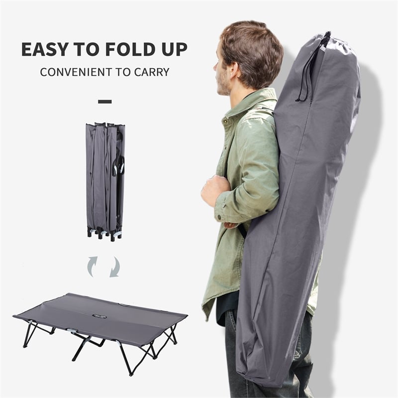 Outsunny Gray Steel 2 Person Folding Camping Cot with Carry Bag
