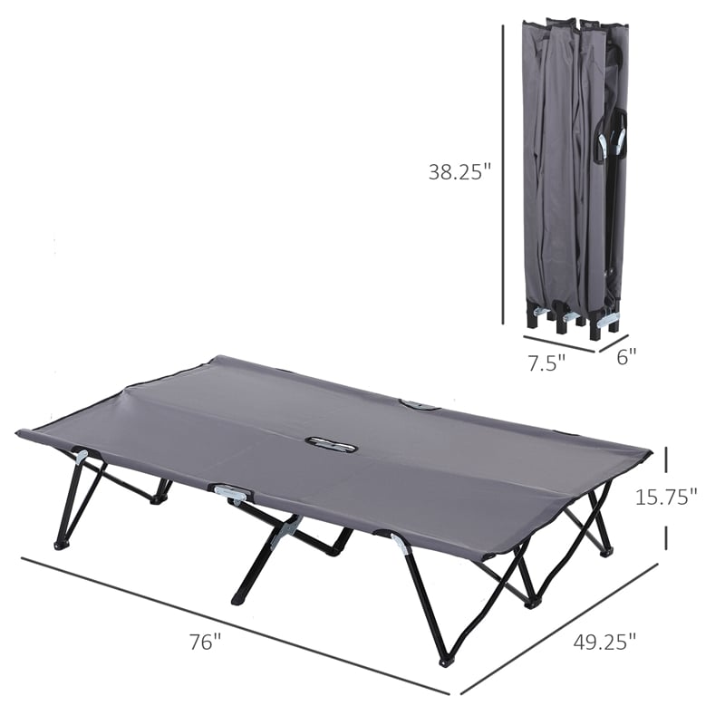 Outsunny Gray Steel 2 Person Folding Camping Cot with Carry Bag