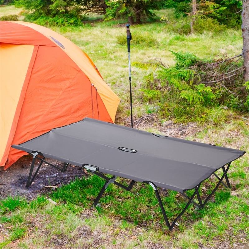 Outsunny Gray Steel 2 Person Folding Camping Cot with Carry Bag