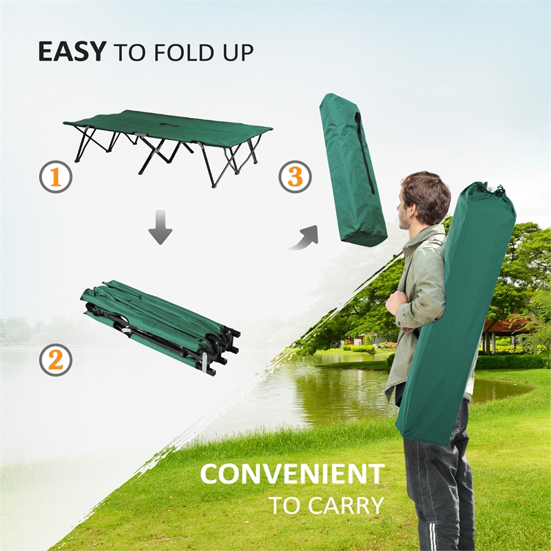 Outsunny 2 Person Folding Camping Cot Steel and Polyester Green