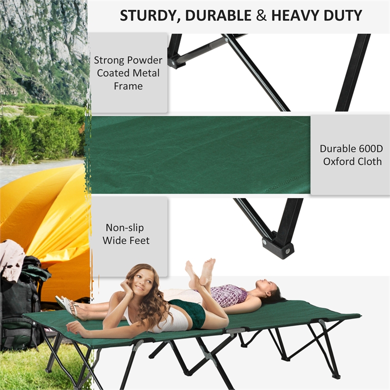 Outsunny 2 Person Folding Camping Cot Steel and Polyester Green