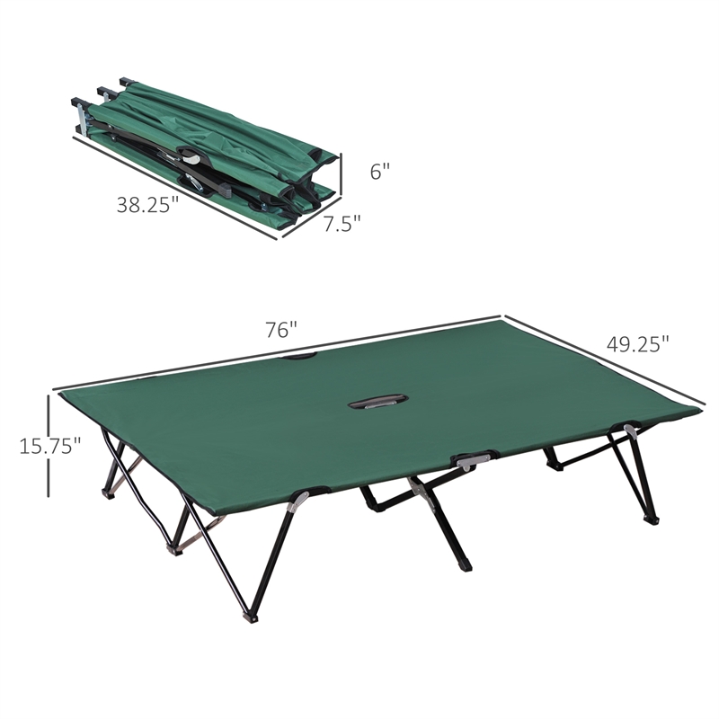 Outsunny 2 Person Folding Camping Cot Steel and Polyester Green