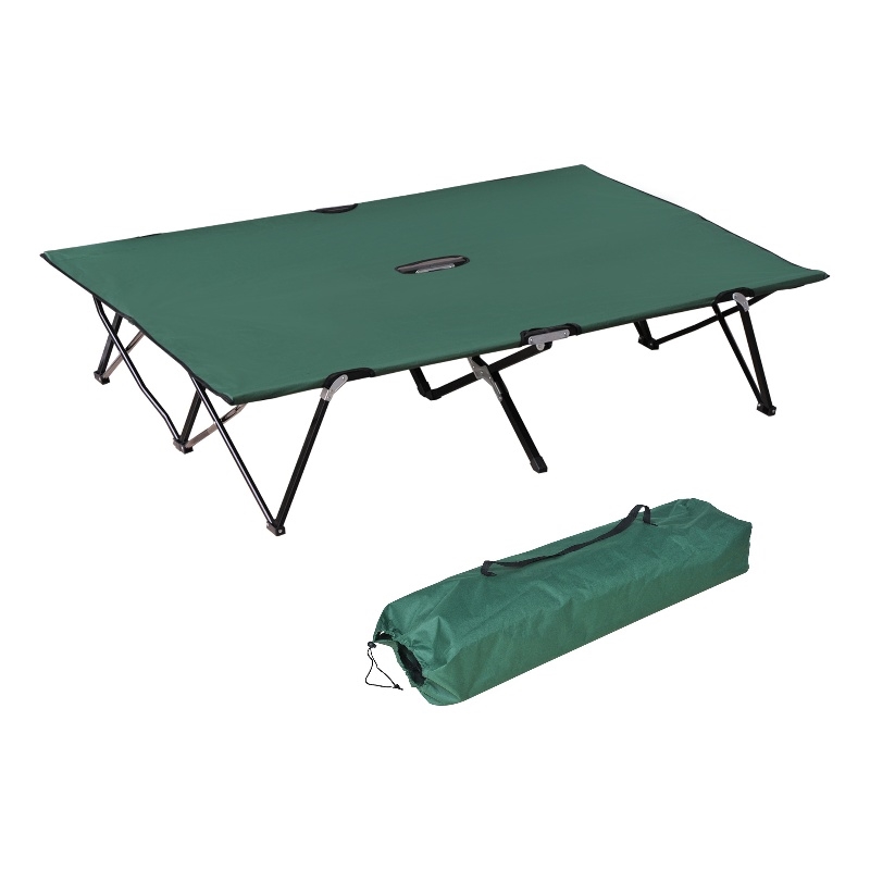 Outsunny 2 Person Folding Camping Cot Steel and Polyester Green