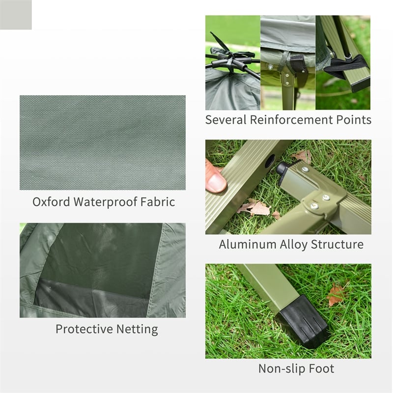Outsunny Green Nylon Folding Camping Cot with Air Mattress & Tent