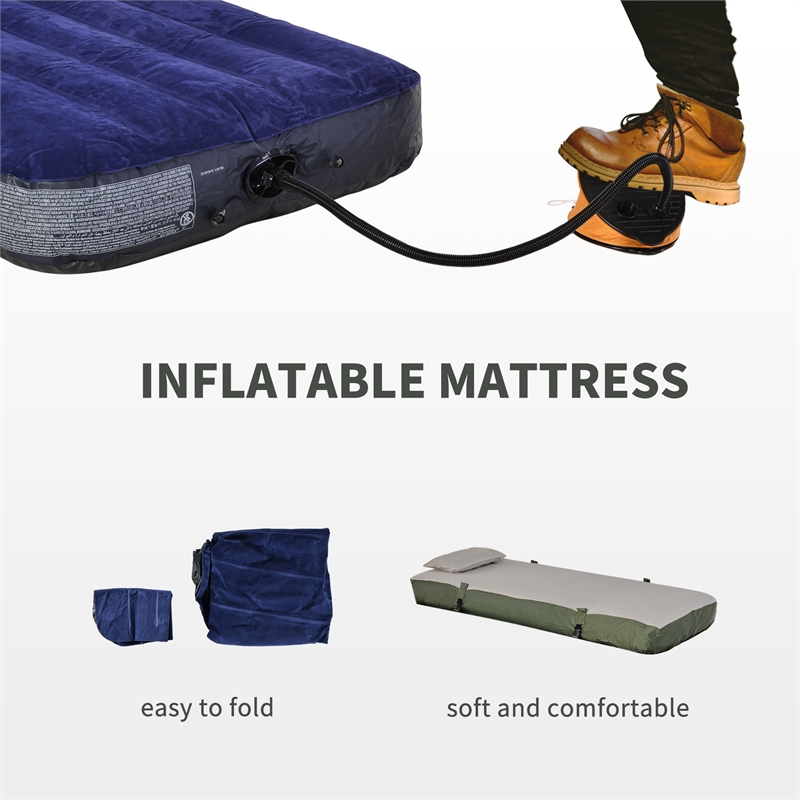 Outsunny Green Nylon Folding Camping Cot with Air Mattress & Tent