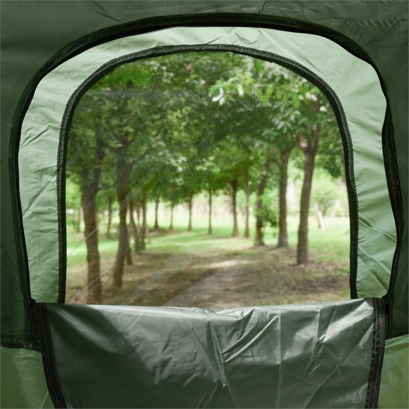 Outsunny Green Nylon Folding Camping Cot with Air Mattress & Tent