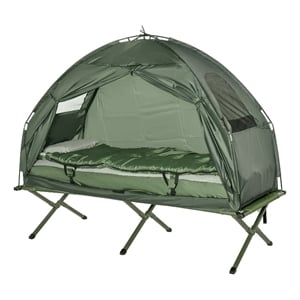 Outsunny Green Nylon Folding Camping Cot with Air Mattress & Tent