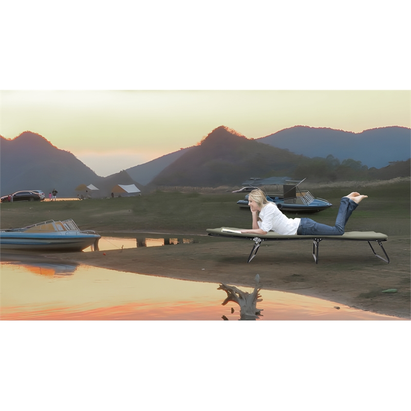 5 Position Adjustable Heavy Duty Camping Cot 1200D Polyester Green