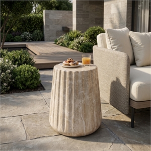 Gold Concrete Outdoor Cleme Carved Side Table - Elegant End Table