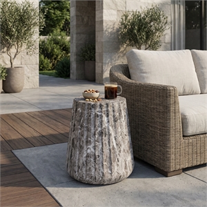 Brown Concrete Outdoor Cleme Carved Side Table and End Table