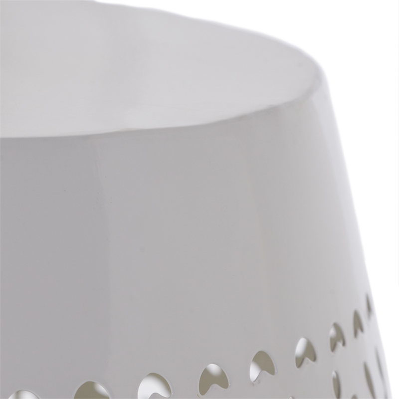 White Iron Lace Cut Barrel Metal End Table for Outdoor Garden and Patio