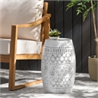 White Iron Lace Cut Barrel Metal End Table for Outdoor Garden and Patio