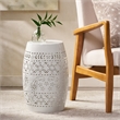 White Iron Lace Cut Barrel Metal End Table for Outdoor Garden and Patio