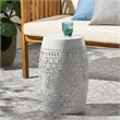 White Iron Lace Cut Barrel Metal End Table for Outdoor Garden and Patio