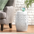 White Iron Lace Cut Barrel Metal End Table for Outdoor Garden and Patio