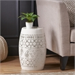 White Iron Lace Cut Barrel Metal End Table for Outdoor Garden and Patio
