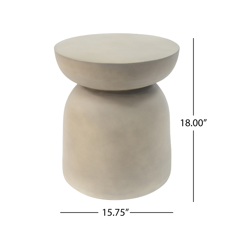 Gray Concrete Outdoor Round Drum Side Table Accent End Table