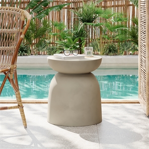 Gray Concrete Outdoor Round Drum Side Table Accent End Table