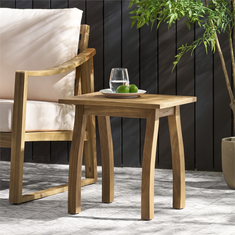 Natural Wood Weather-Resistant Rectangular Outdoor Accent Side Table for Patio