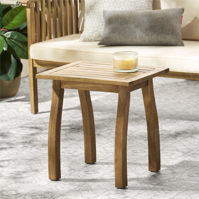 Natural Wood Weather-Resistant Rectangular Outdoor Accent Side Table for Patio
