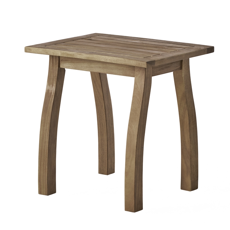 Natural Wood Weather-Resistant Rectangular Outdoor Accent Side Table for Patio