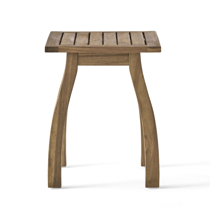 Natural Wood Weather-Resistant Rectangular Outdoor Accent Side Table for Patio