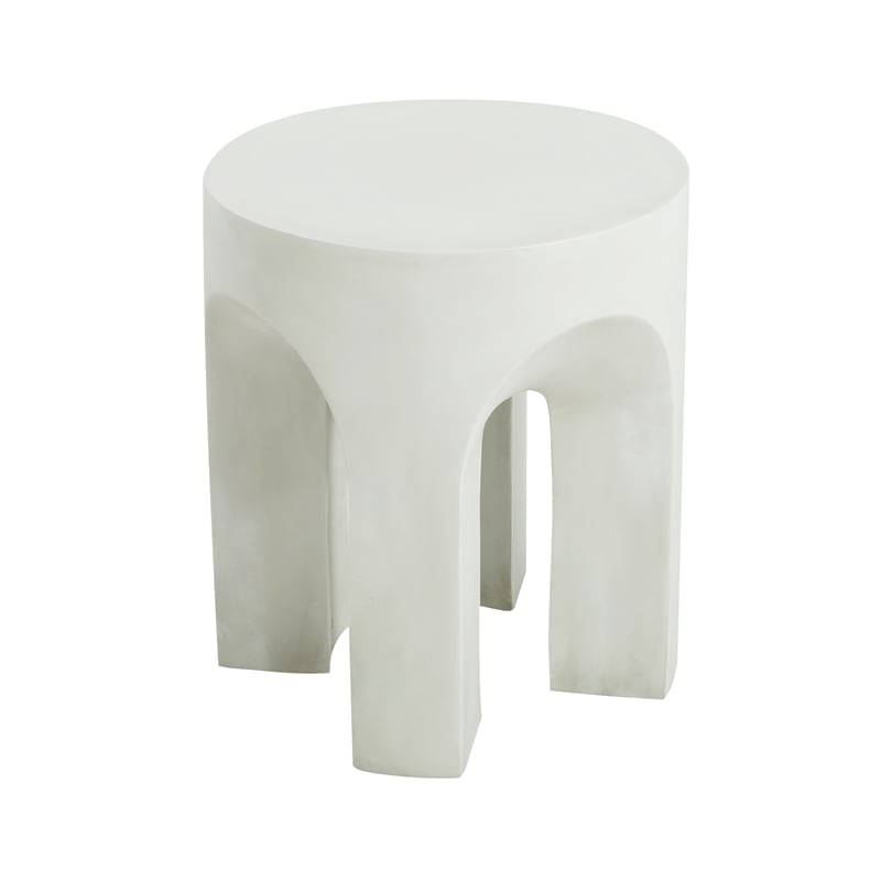 White Concrete Outdoor Round Side Table Accent End Table