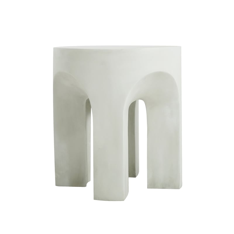 White Concrete Outdoor Round Side Table Accent End Table