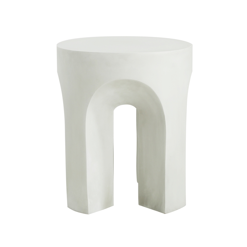 White Concrete Outdoor Round Side Table Accent End Table