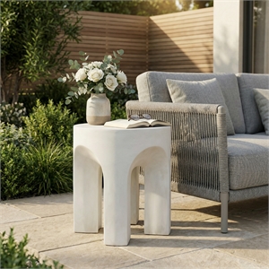 White Concrete Outdoor Round Side Table Accent End Table