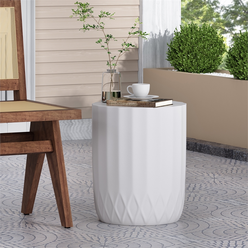 White Ceramic Side Table - Modern Minimalist Round End Table