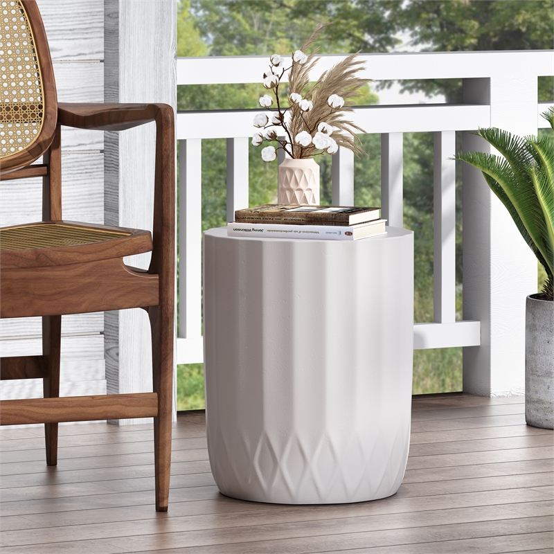 White Ceramic Side Table - Modern Minimalist Round End Table
