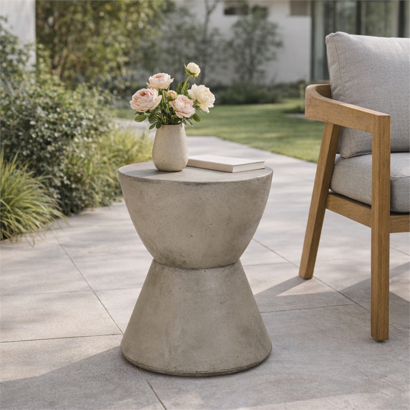 Gray Concrete Outdoor Lightweight Side Table End Table
