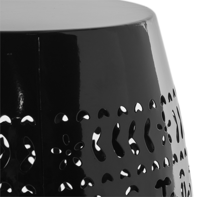 Black Lace Cut Iron Barrel Side Table Iron Outdoor Accent End Table