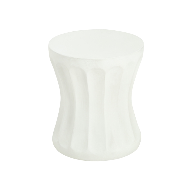 White Round Concrete Outdoor Side Table End Table for Living Room