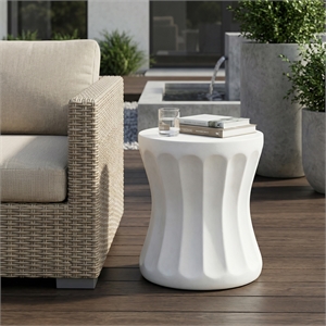 White Round Concrete Outdoor Side Table End Table for Living Room