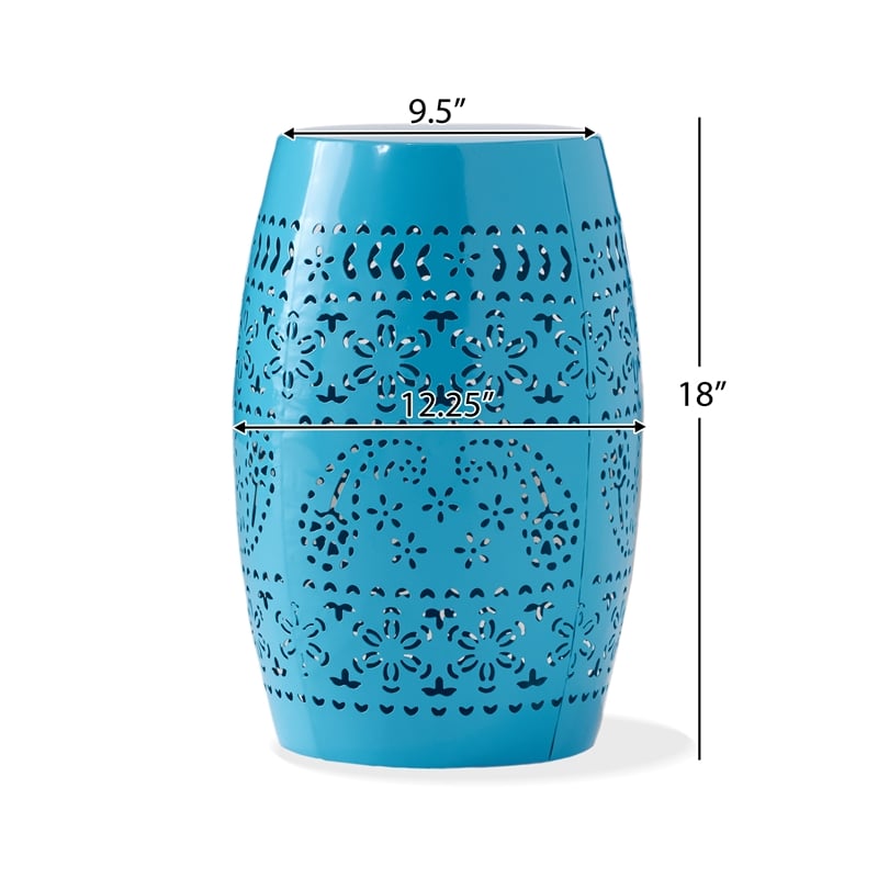 Blue Iron Lace Cut Barrel Accent Table for  Outdoor Use