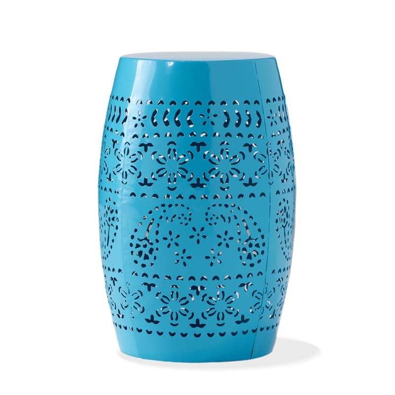 Blue Iron Lace Cut Barrel Accent Table for  Outdoor Use