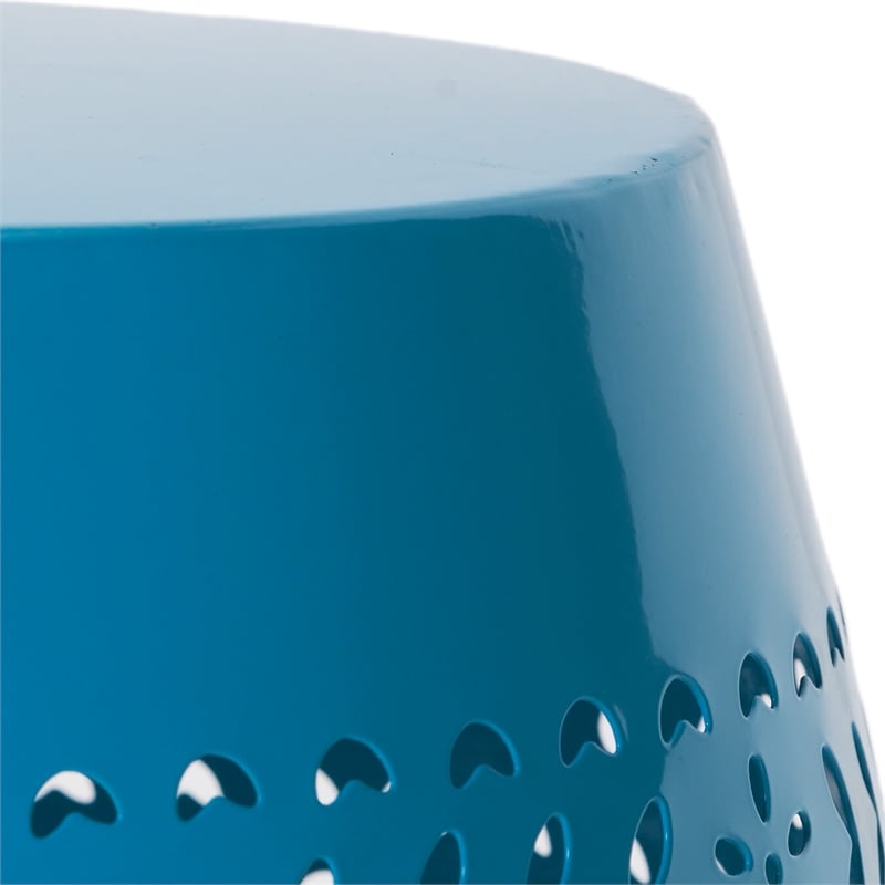 Blue Iron Lace Cut Barrel Accent Table for  Outdoor Use