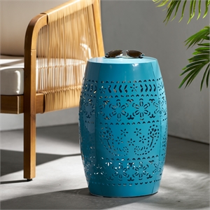 Blue Iron Lace Cut Barrel Accent Table for  Outdoor Use