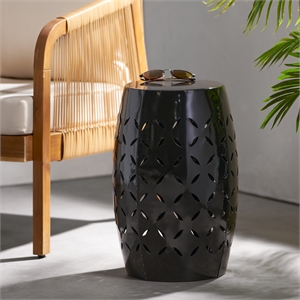 12&quot Black Iron Cylindrical Accent Side Table - Outdoor End Table